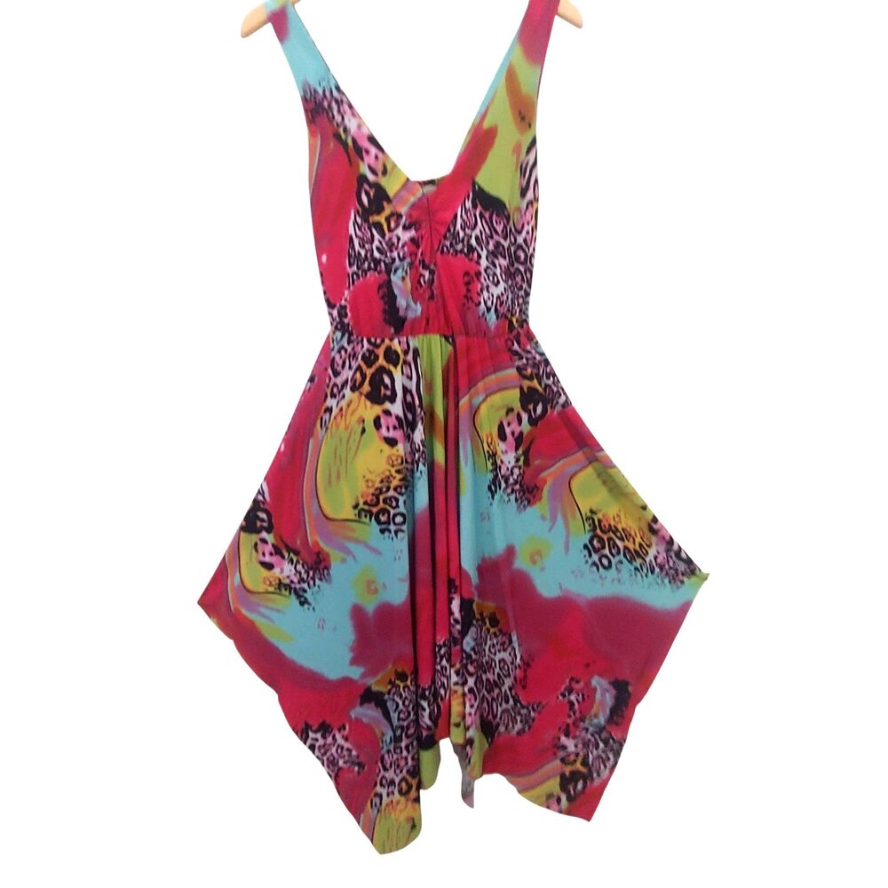 Hot Pink Sleeveless Handkerchief Dress Medium Artsy Festival Cheetah